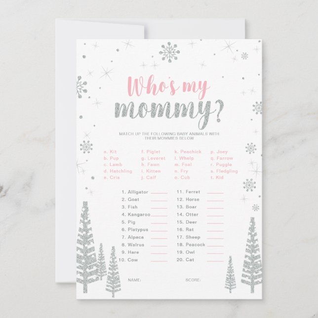 Invitation Jeu de Baby shower Silver & Pink Winter Wonderland (Devant)