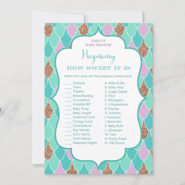 Invitation Jeu de Baby Shower Sirène avec réponse (Devant)