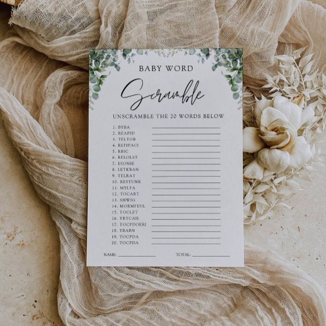 Invitation Jeu de Baby shower verdoyant - Ruée de mots (Greenery Baby shower game – Word scramble Invitation)