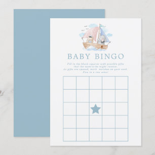 Invitation Jeu de bingo Baby Shower Bateau Ours Éléphant Naut