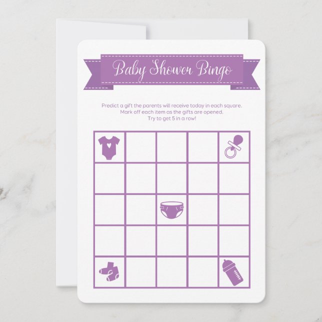Invitation Jeu de Bingo Baby shower violet double face (Devant)