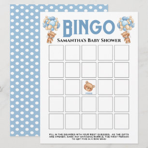 Invitation Jeu de bingo bleu bulles Teddy Boy Baby Shower 