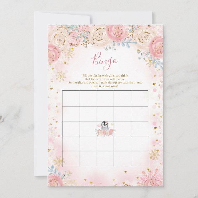 Invitation Jeu de Bingo de Flamme de neige d'hiver Pingouin (Devant)