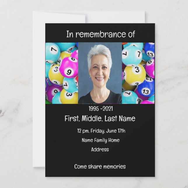 Invitation Jeu de Bingo de prière de photos commémoratives (Dos)