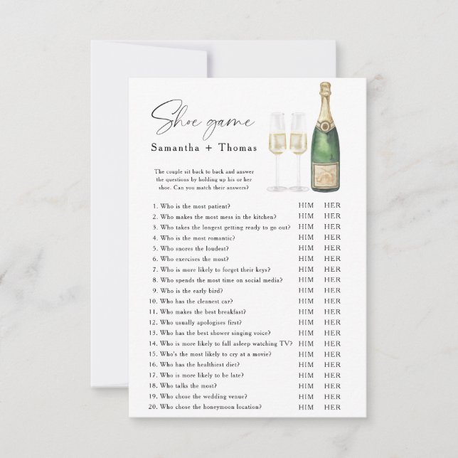 Invitation Jeu de chaussures de douche de mariage Champagne (Devant)