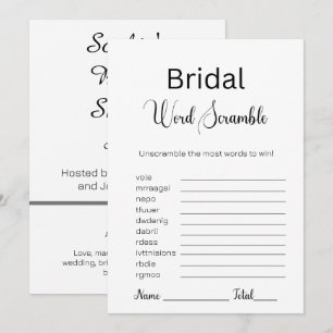 Invitation Jeu de course de mots nuptiale noir et blanc