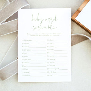 Invitation Jeu de désordre de mots bébé Vert pastel vibrant L