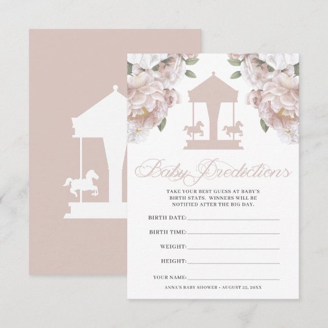 Invitation Jeu de devinette du Baby shower du carrousel (Devant / Derrière)