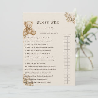 Invitation Jeu de devinette pour baby shower Teddy Bear, neut