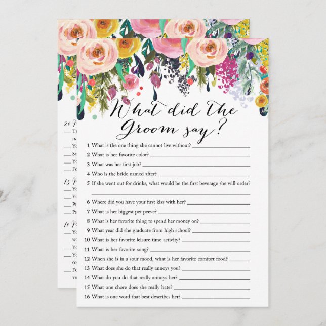 Invitation Jeu de Fête de l'mariée de Jeu 2x 5x7 (Devant / Derrière)