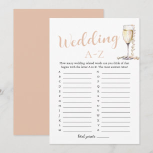 Invitation Jeu de Fête des mariées A-Z pour Mariage de perles