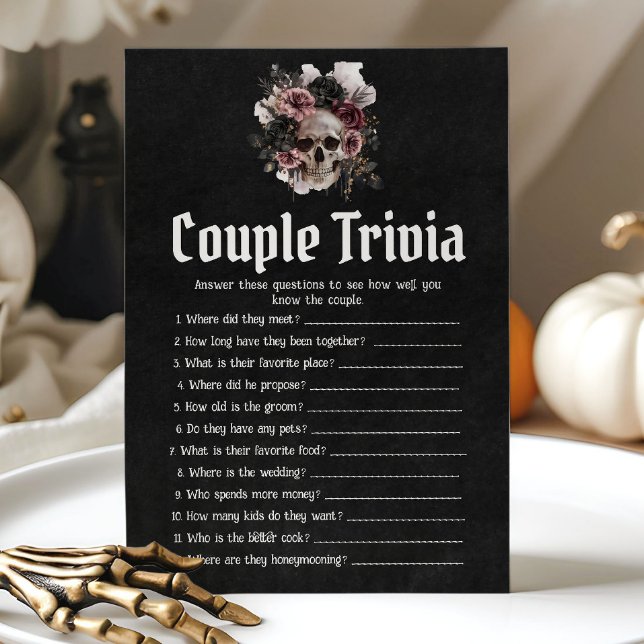 Invitation Jeu de Fête des mariées Halloween Skull Couple Tri (Halloween Skull Couple Trivia Bridal Shower Game)