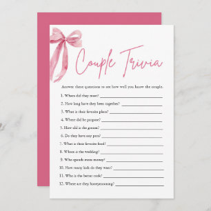 Invitation Jeu de Fête des mariées Trivia Push Pink Bow Coupl