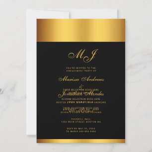 Invitation Jeu de fiançailles Monogramme en or noir luxe