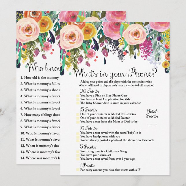 Invitation Jeu de fleurs 2x Jeu Baby shower 5x7" Taille (Devant / Derrière)