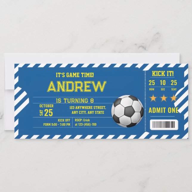 Invitation Jeu de football personnel Ticket Party (Devant)