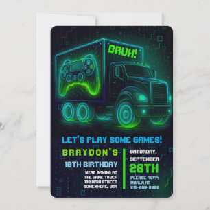 Invitation JEU DE JEUX VIDÉO CAMION JEU Anniversaire Fête Inv
