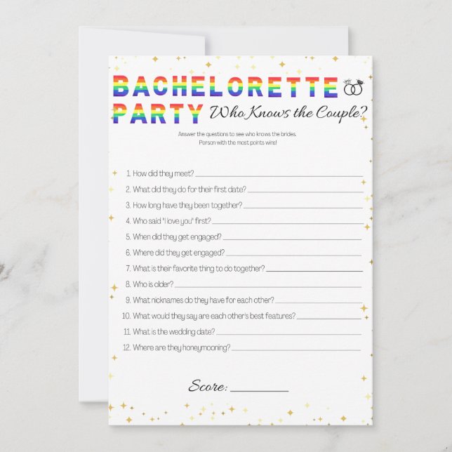 Invitation Jeu de la partie de bachelorette lesbienne, jeu de (Devant)