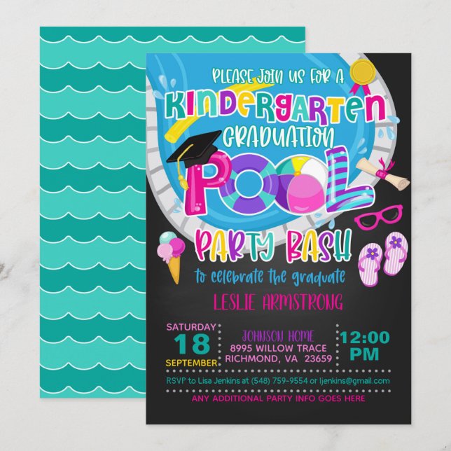 Invitation Jeu de la poule de la maternelle - Fille Blk (Devant / Derrière)
