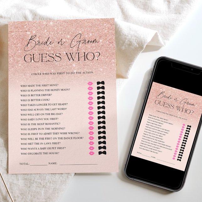 Invitation Jeu de mariage rose gold ombré rose guess (Créateur téléchargé)
