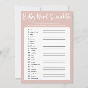 Invitation Jeu de mots de baby shower moderne rose pâle