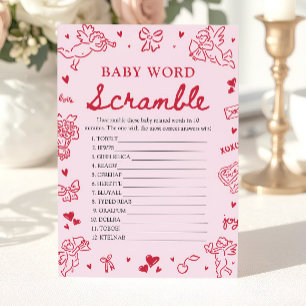 Invitation Jeu de mots mêlés bébé Saint-Valentin dessinés à l