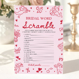 Invitation Jeu de mots mêlés de mariage à dessin manuel pour