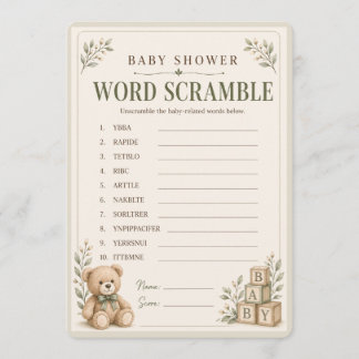 Invitation Jeu de mots mêlés pour une baby shower neutre | Ré