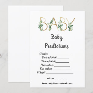 Invitation Jeu de prédictions de Baby shower de Slogan vert m