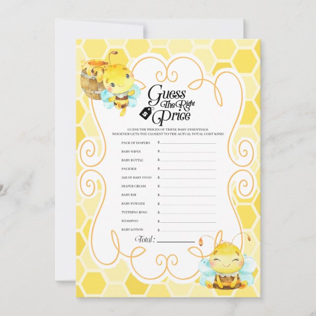 Invitation Jeu de prix Baby shower des abeilles (Devant)