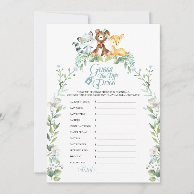 Invitation Jeu de prix du Baby shower Woodland (Devant)