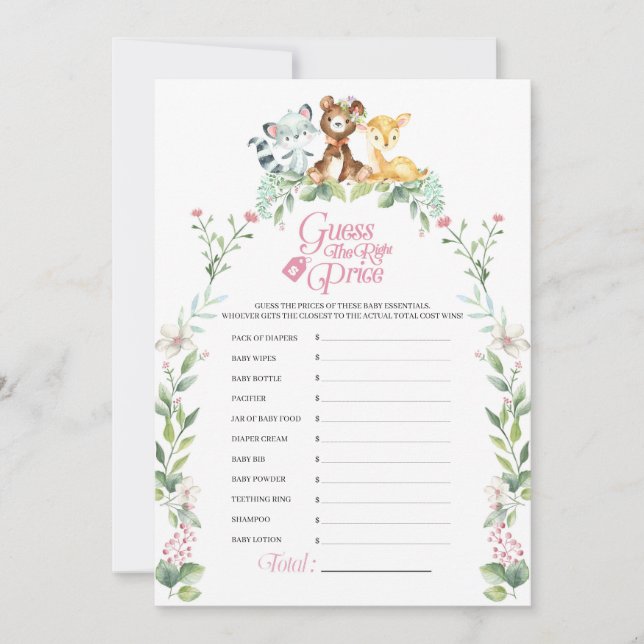 Invitation Jeu de prix du Baby shower Woodland (Devant)