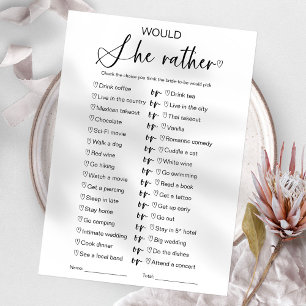 Invitation Jeu de Salle de Mariée 'Préfèrerait-Elle'