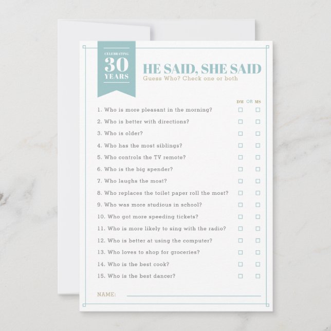 Invitation Jeu de société Il a dit, Elle a dit (Entièrement p (Devant)