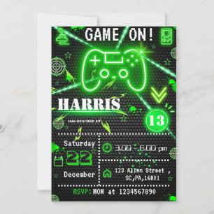 Invitation Jeu de Tag Neon Green Laser Anniversaire