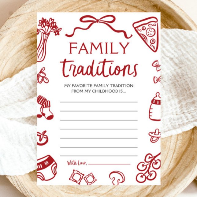 Invitation Jeu de tradition de famille Baby shower à main rou (Red Hand Drawn Baby Shower Family Tradition Game)