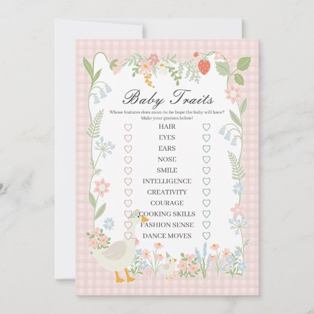 Invitation Jeu de traits de bébé à carreaux floraux d'oie Sil (Devant)