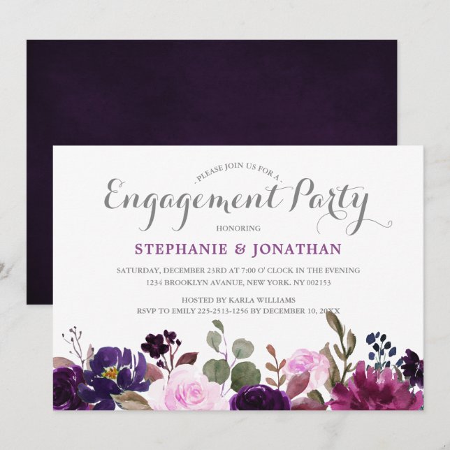 Invitation Jeu d'engagement de Boho Floral de lavande violett (Devant / Derrière)