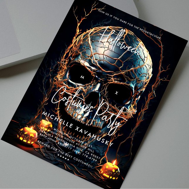 Invitation Jeu d'Halloween adulte moderne Black Gold Crâne (Modern Adult Halloween Party Black Gold Skull Invitation
)