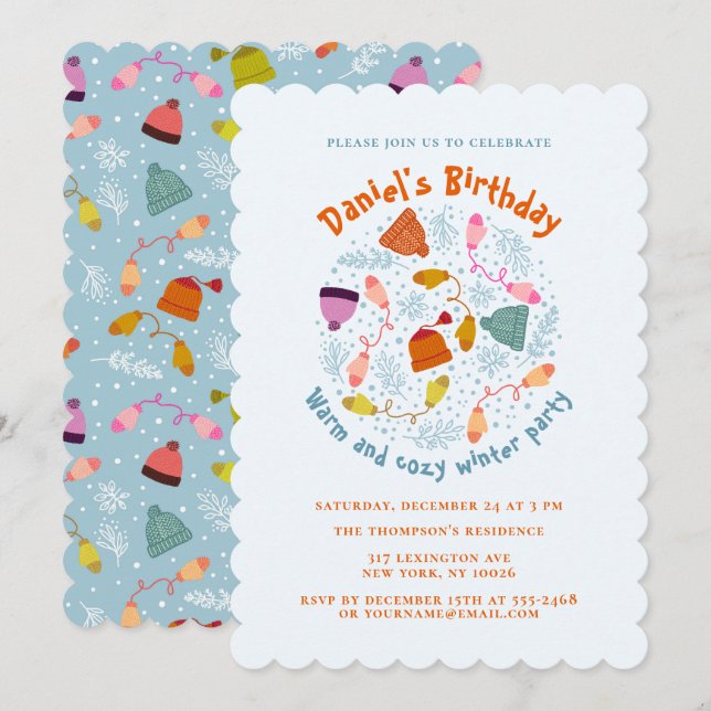 Invitation Jeu d'hiver de Mittens et de Casquettes (Devant / Derrière)