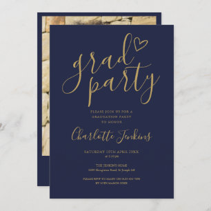 Invitation Jeu d'or de la Marine Script Photo Graduation Part