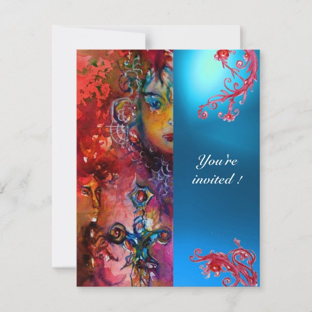 Invitation Jeu EXCALIBUR rouge vif, bleu rose orange bleu (Devant)