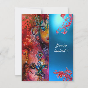 Invitation Jeu EXCALIBUR rouge vif, bleu rose orange bleu