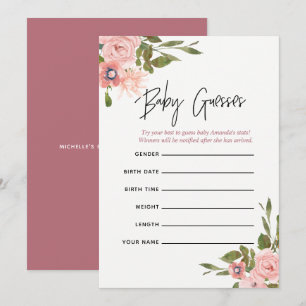 Invitation Jeu Floral Blush et Rose Gold Baby Predictions