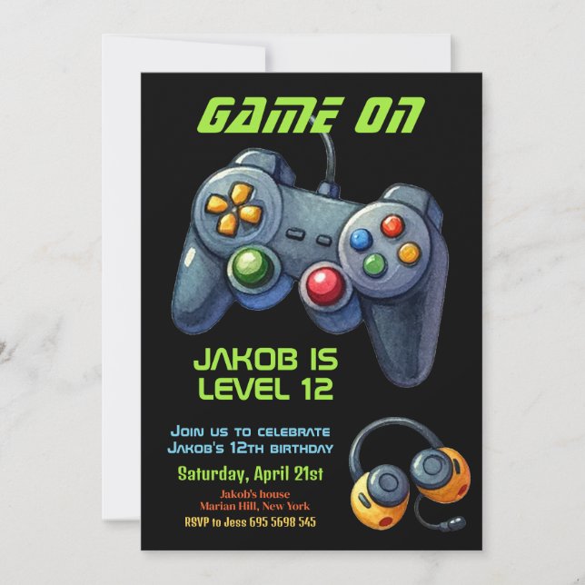 Invitation Jeu Nuit Vidéo Joystick Joystick Anniversaire (Devant)