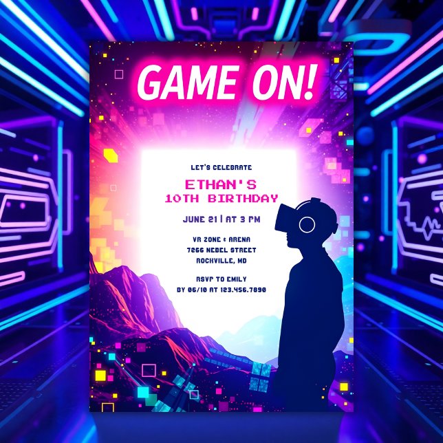 Invitation Jeu On pour Enfants & Gamers VR Anniversaire (Personalized VR Birthday Party Invitation Virtual Reality Theme for Boys & Gamer Kids)