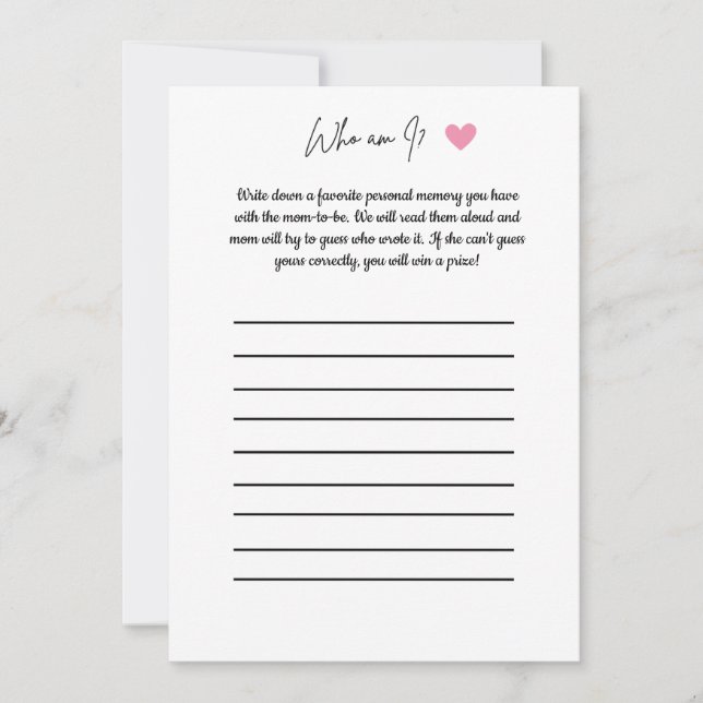 Invitation Jeu pour Baby Shower - Qui suis-je? (Devant)