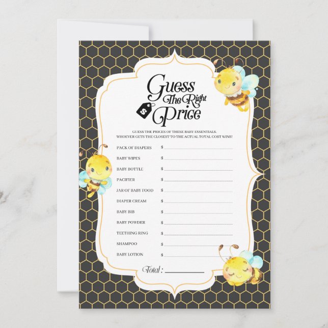 Invitation Jeu Prix Baby shower des abeilles (Devant)