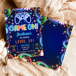 Invitation Jeu Sur Gamer Jeux Vidéo Neon Glow Boy Anniversair