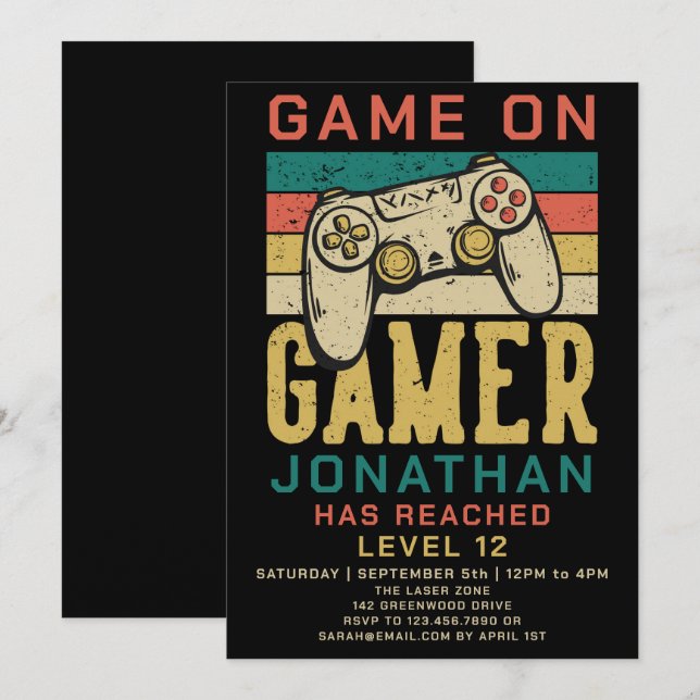 Invitation Jeu Sur Niveau Up Vidéo Jeu Anniversaire Fête Invi (Devant / Derrière)